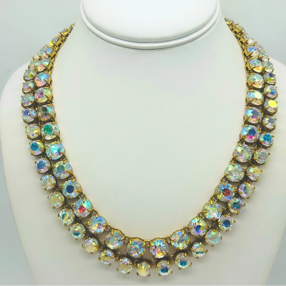 J. Crew Double Strand Crystal Aurora Borealis AB Necklace